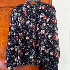 Floral High Neck Sheer Blouse- Large